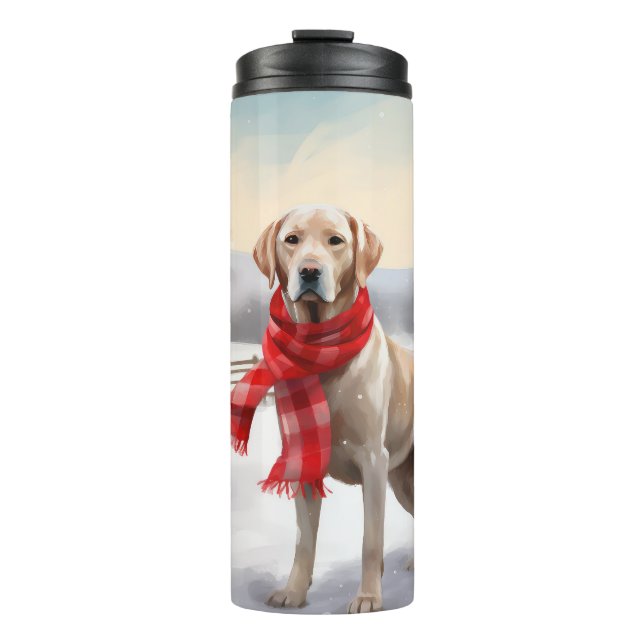 Labrador Dog in Snow Christmas Thermal Tumbler (Front)