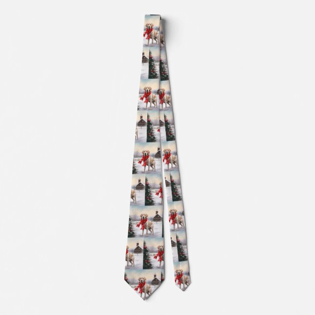 Labrador Dog in Snow Christmas Tie (Front)