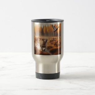 Labrador/dog in the autumn duck hunt travel mug