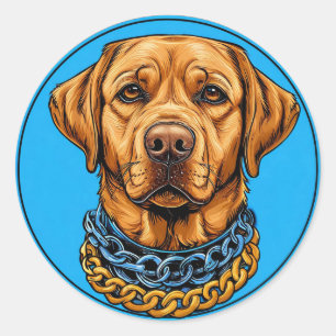 Labrador Dog on a blue background with chains Classic Round Sticker