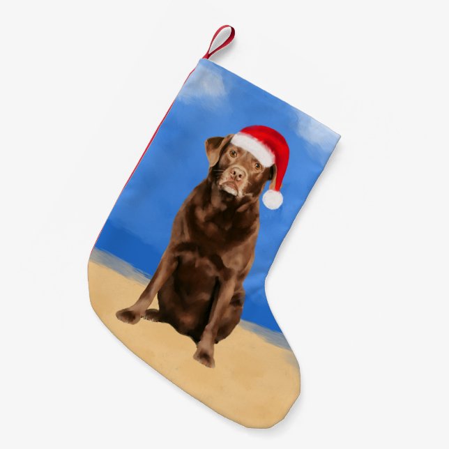Labrador Dog on Beach Christmas Hat Small Christmas Stocking (Front (Hanging))