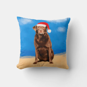 Labrador Dog on Beach Christmas Holiday Cushion