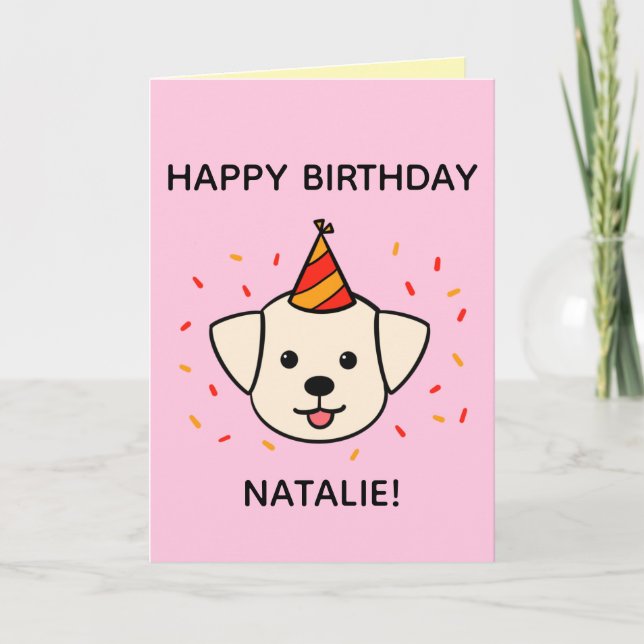 Labrador Dog | Orange & Red Birthday Folded Card (Front)
