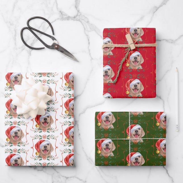 Labrador Dog Pattern Christmas Wrapping Paper Sheet (Front)