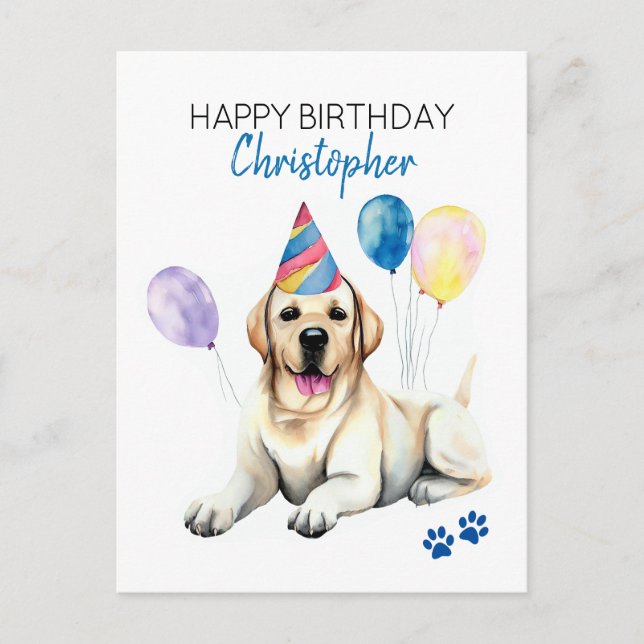 Labrador Dog Personalised Happy Birthday Postcard (Front)