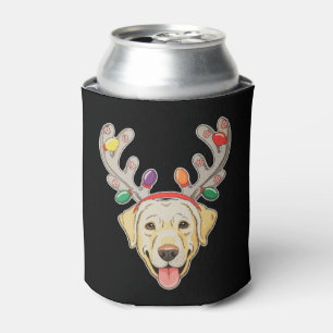 Labrador Dog Reindeer Antlers Christmas Lights Can Cooler