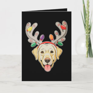 Labrador Dog Reindeer Antlers Christmas Lights Card