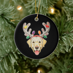 Labrador Dog Reindeer Antlers Christmas Lights Ceramic Tree Decoration