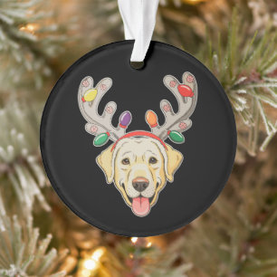 Labrador Dog Reindeer Antlers Christmas Lights Ornament