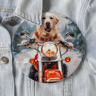 Labrador Dog Riding Motorcycle Christmas 6 Cm Round Badge