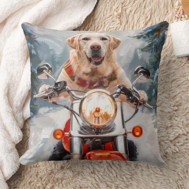 Labrador Dog Riding Motorcycle Christmas Cushion (Blanket)