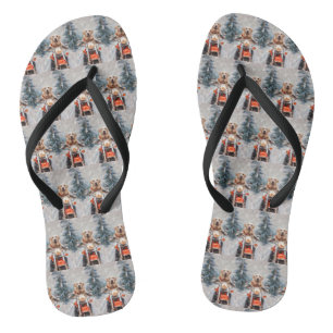 Labrador Dog Riding Motorcycle Christmas Flip Flops