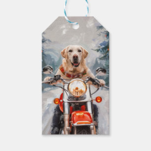 Labrador Dog Riding Motorcycle Christmas Gift Tags
