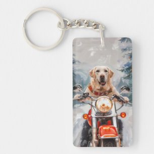 Labrador Dog Riding Motorcycle Christmas Key Ring