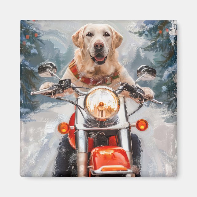 Labrador Dog Riding Motorcycle Christmas Magnet (Front)