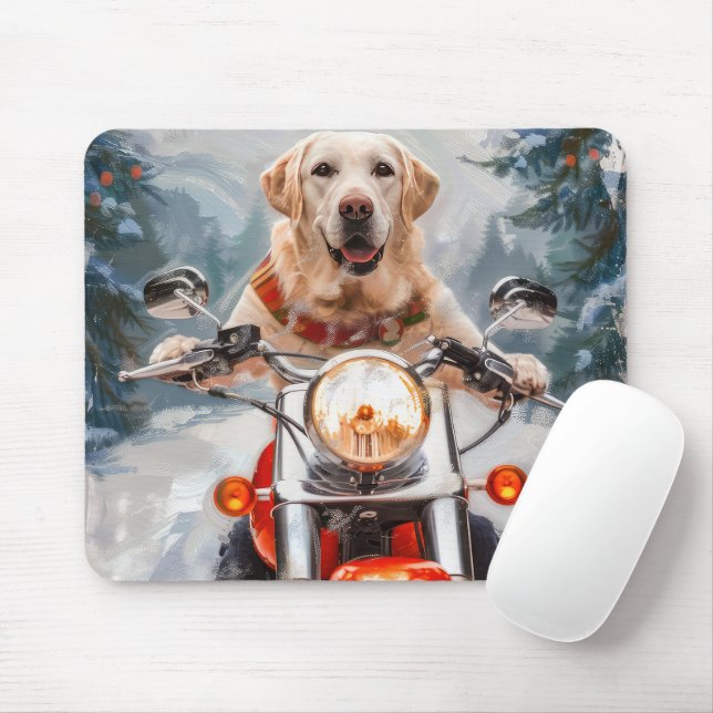 Labrador Dog Riding Motorcycle Christmas Mouse Mat (With Mouse)