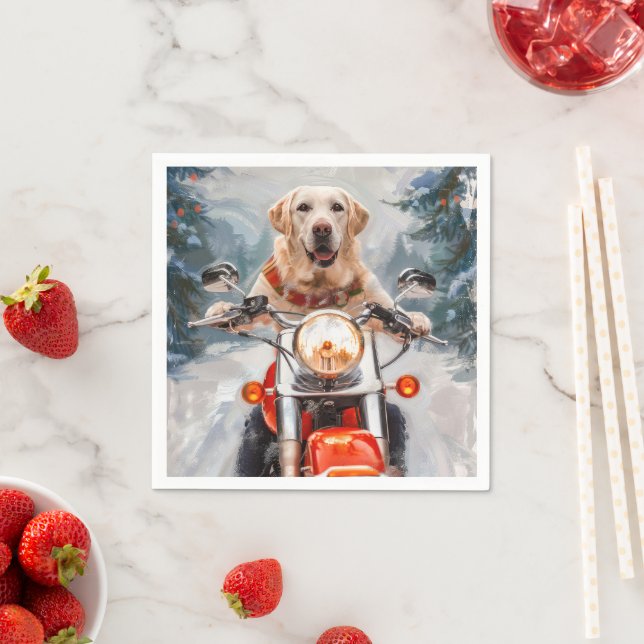 Labrador Dog Riding Motorcycle Christmas Napkin (Insitu)