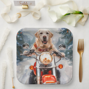 Labrador Dog Riding Motorcycle Christmas Paper Plate