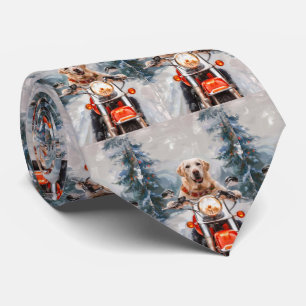 Labrador Dog Riding Motorcycle Christmas Tie