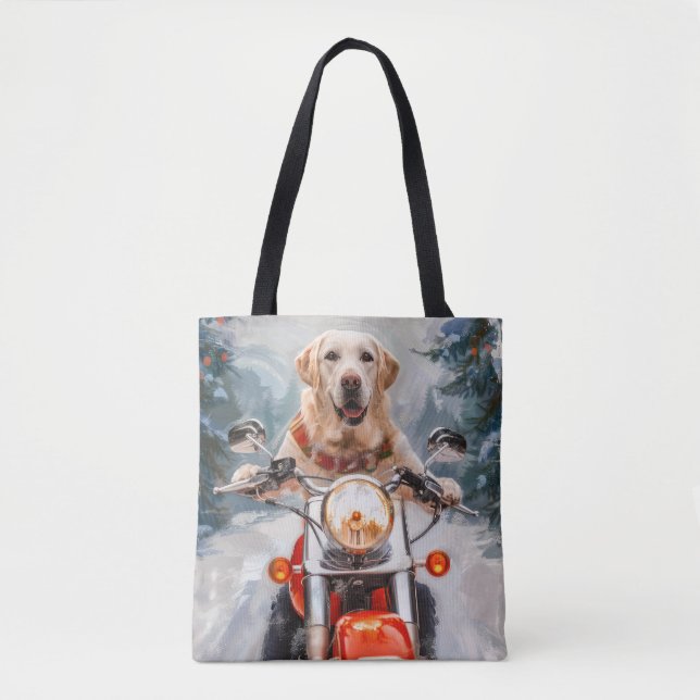 Labrador Dog Riding Motorcycle Christmas Tote Bag (Front)