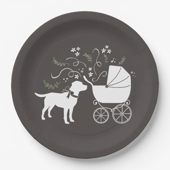 Labrador Dog Theme Baby Shower Gender Neutral Paper Plate (Front)
