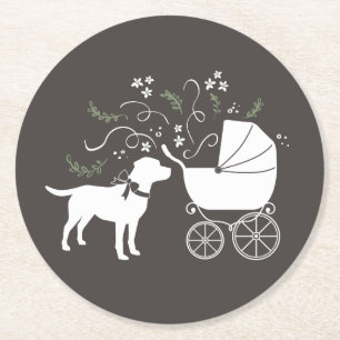 Labrador Dog Theme Baby Shower Gender Neutral Round Paper Coaster