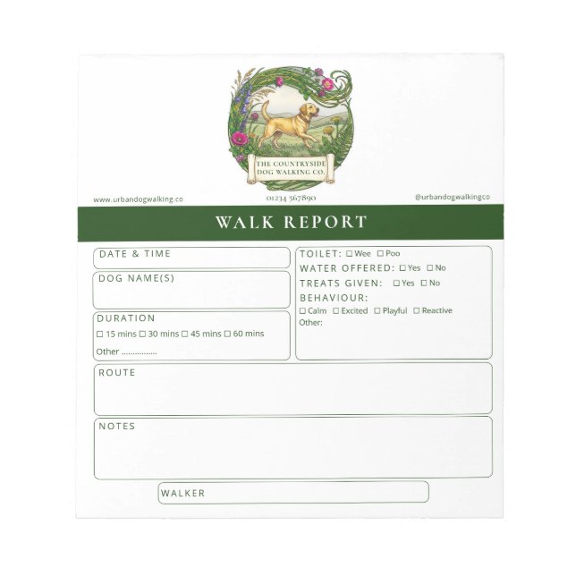 Labrador Dog Walk Report Form Custom Notepad (Front)