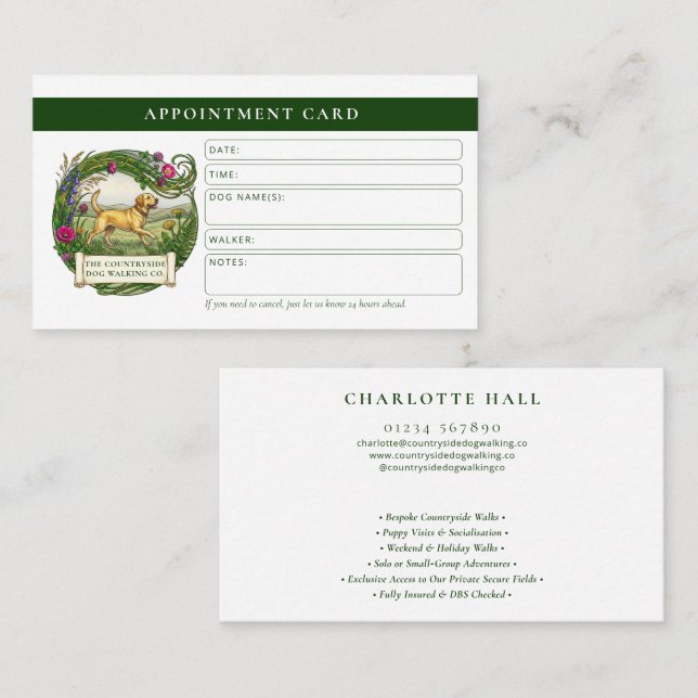 Labrador Dog Walker Custom Appointment Card (Front/Back)