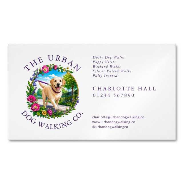 Labrador Dog Walker Custom Magnetic Business Card (Front)