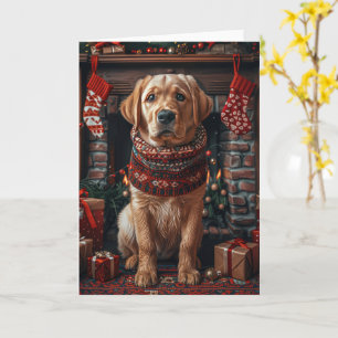 Labrador Dog With Christmas Gifts Fireplace Card