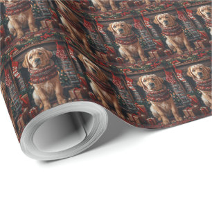 Labrador Dog With Christmas Gifts Fireplace Wrapping Paper
