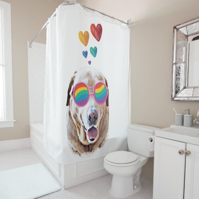 Labrador Dog with Hearts Valentine's Day  Shower Curtain (In Situ)