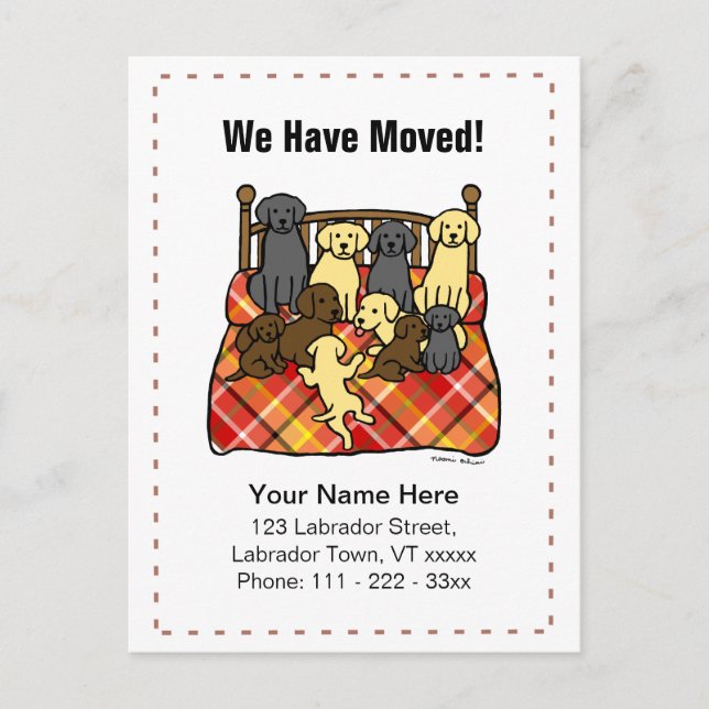 Labrador Dogs Cartoon New Address Announcement Postcard (Front)
