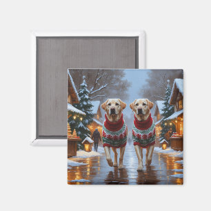 Labrador Dogs Christmas Snow Holiday Magnet