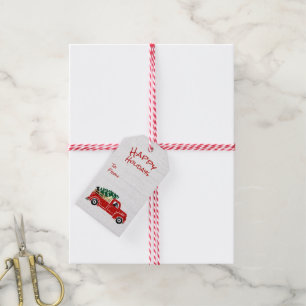 Labrador Dogs In Red Christmas Truck  Gift Tags