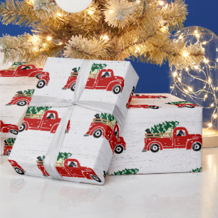 Labrador Dogs In Red Christmas Truck Wrapping Pape Paper