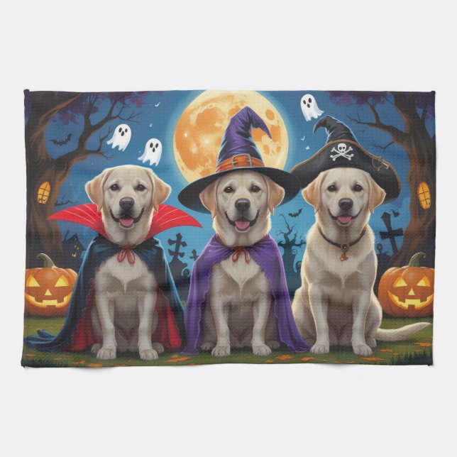 Labrador Dogs Pumpkin Halloween Funny  Tea Towel (Horizontal)