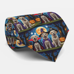 Labrador Dogs Pumpkin Halloween Funny Tie