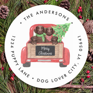 Labrador Dogs Red Christmas Truck Return Address Classic Round Sticker