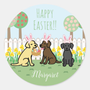 Labrador Easter Bunnies Garden Classic Round Sticker