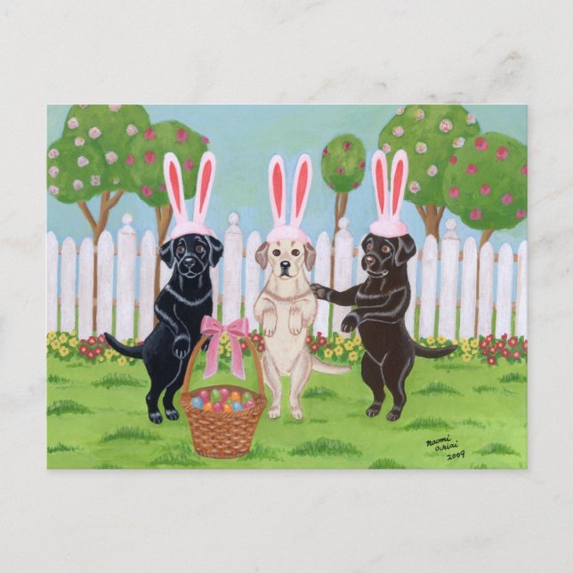Labrador Easter Bunnies!! Holiday Postcard (Front)