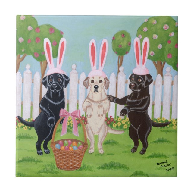 Labrador Easter Bunnies Painting Tile (Front)
