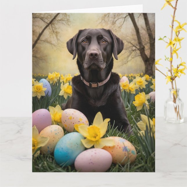 Labrador Easter Eggs Card (Yellow Flower)