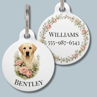 Labrador Floral Portrait Pet Tag