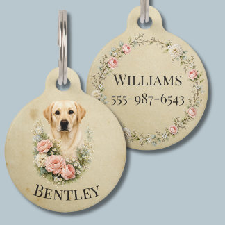 Labrador Floral Portrait Pet Tag