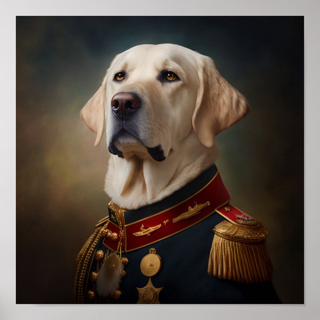 Labrador Golden Retriever Fancy Military Portrait Poster (Front)