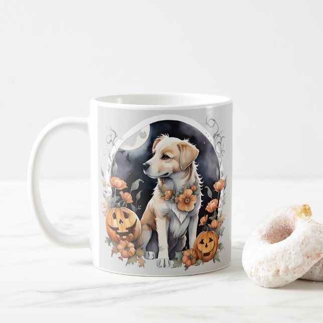 Labrador Halloween Floral  Adorable Fall Pet  Coffee Mug (With Donut)