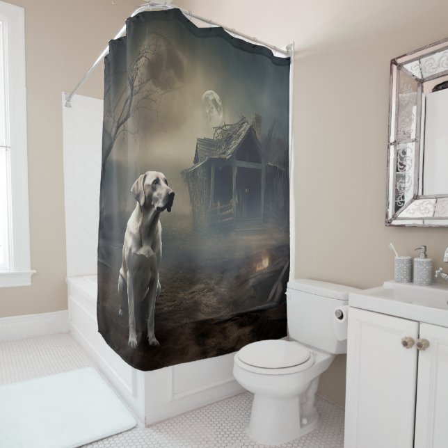 Labrador Halloween Scary Shower Curtain (In Situ)