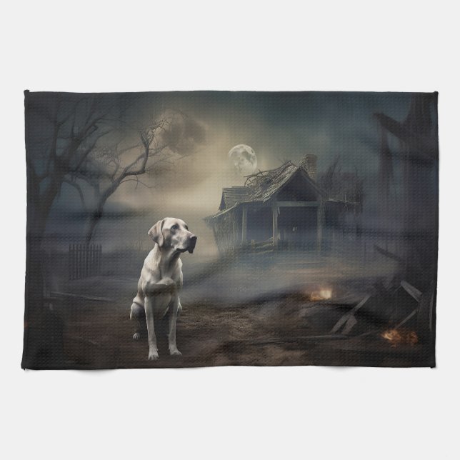 Labrador Halloween Scary Tea Towel (Horizontal)