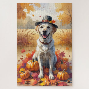Labrador In Autumn Leaves Thanksgiving Art Jigsaw Puzzle